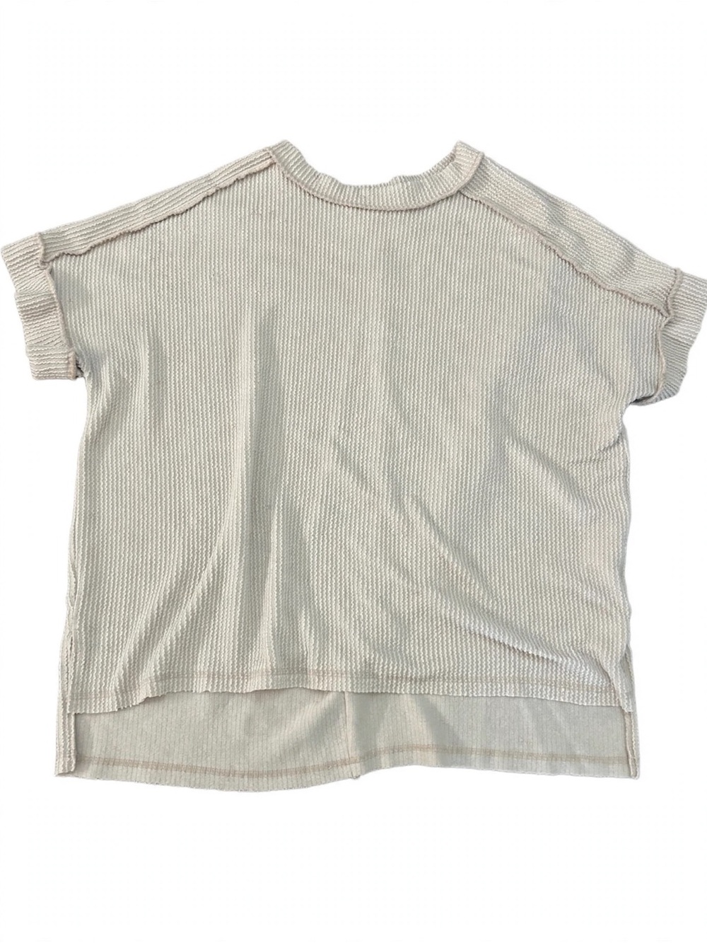 Zenana Outfitters Cream Short Sleeve Waffle Knit Top